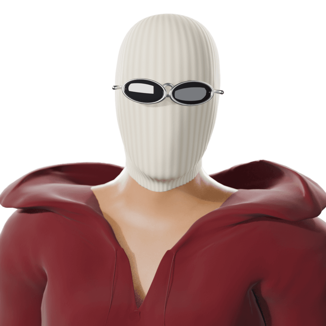 the front-facing realshyt masked host in monochrome